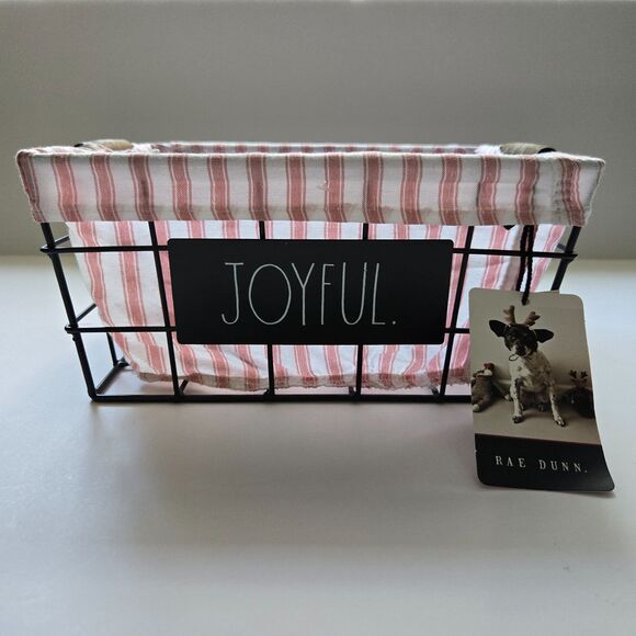 Rae Dunn Basket 11 x 9 Joyful Pink Striped Farmhouse Storage Organizer - Picture 2 of 5